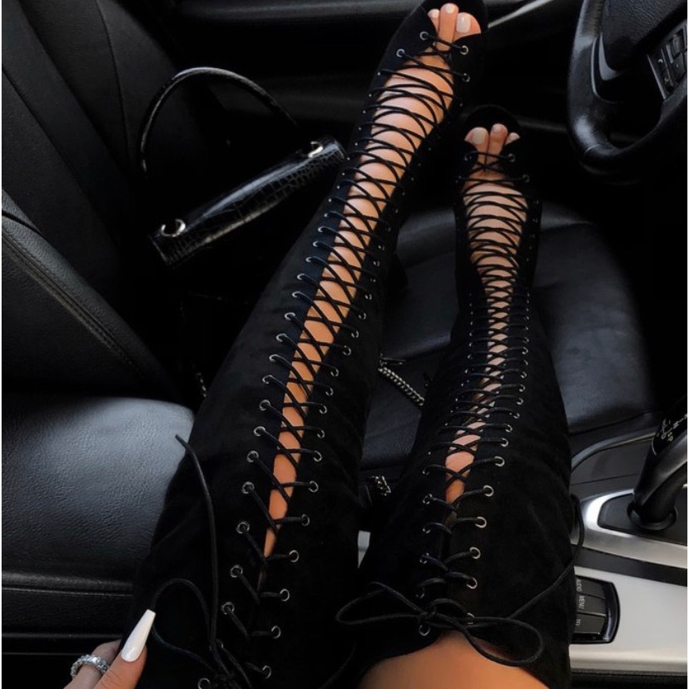 Tie up thigh high heels